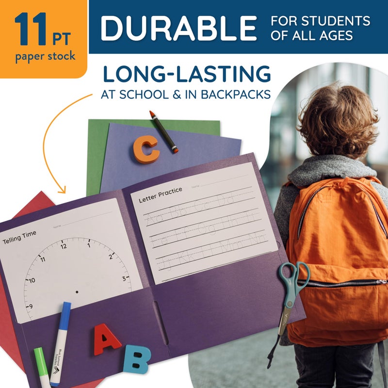 Blue Summit Supplies 25 Pack Paper Two Pocket Folders Bulk, 2 Pocket Folders Bulk, Designed for Office and Classroom Use, Assorted 5 Colors - Image 3